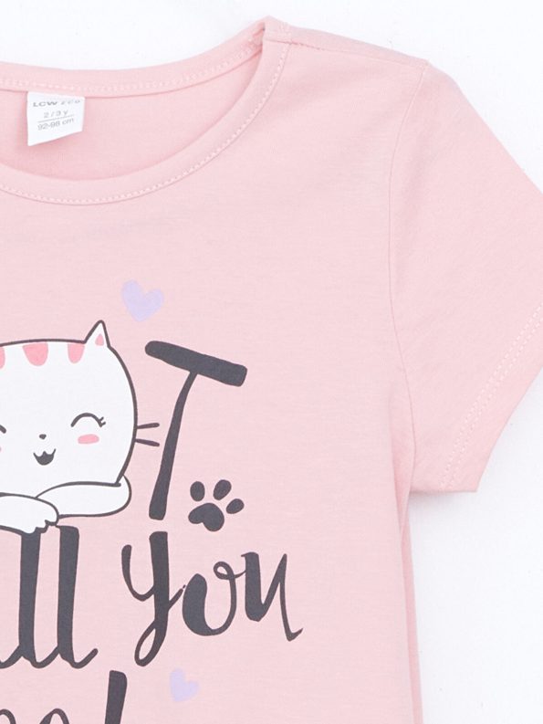 LCW ECO Pink Crew Neck Short Sleeve T-Shirt for Girls