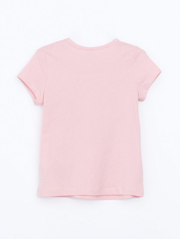 LCW ECO Pink Crew Neck Short Sleeve T-Shirt for Girls