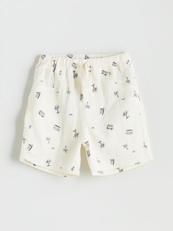 LCW Kids Beige Elastic Waist Printed Boys Shorts