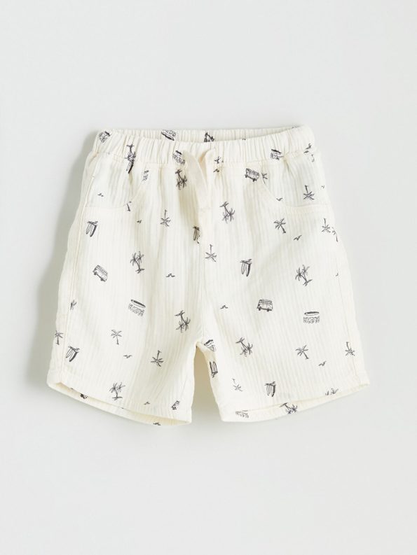 LCW Kids Beige Elastic Waist Printed Boys Shorts