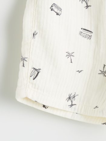 LCW Kids Beige Elastic Waist Printed Boys Shorts