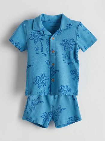 LCW Baby Blue Printed Boys Shirt and Shorts Set
