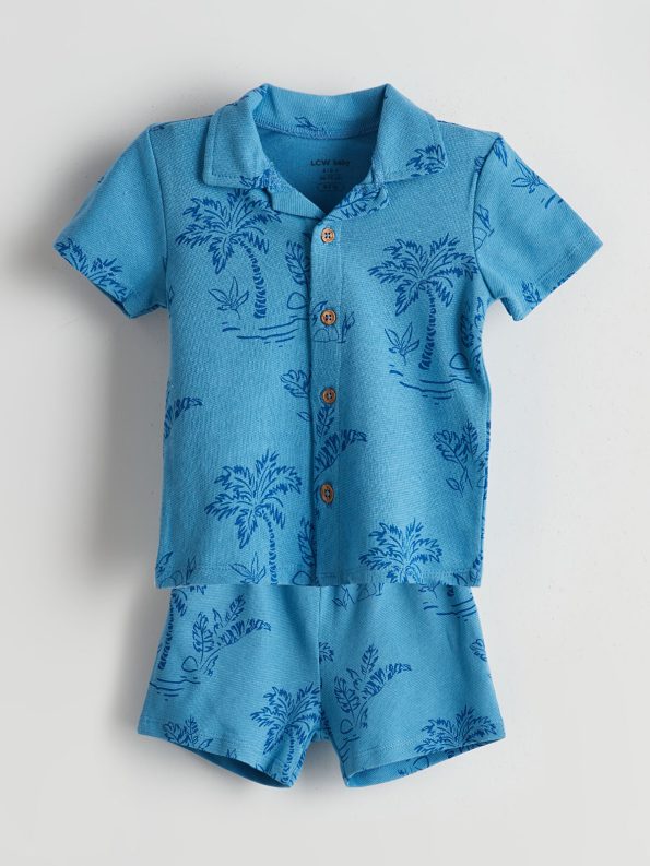 LCW Baby Blue Printed Boys Shirt and Shorts Set