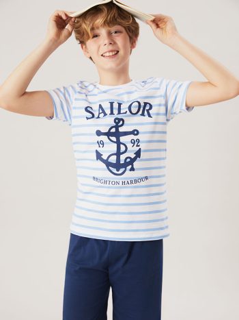 Boys' Crew Neck Beşiktaş Printed T-Shirt and Shorts