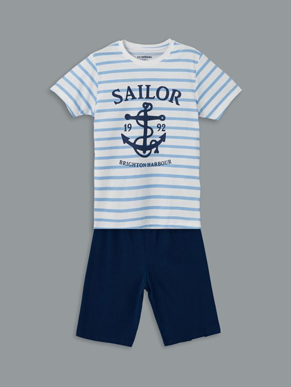 Boys' Crew Neck Beşiktaş Printed T-Shirt and Shorts