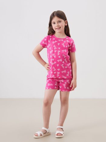 LCW Kids Pink Barbie Printed Girls' Pajama Set with Shorts