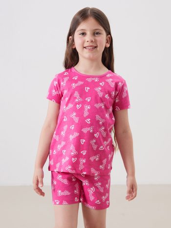 LCW Kids Pink Barbie Printed Girls' Pajama Set with Shorts