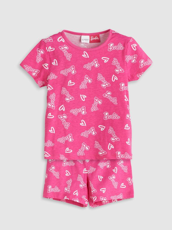 LCW Kids Pink Barbie Printed Girls' Pajama Set with Shorts