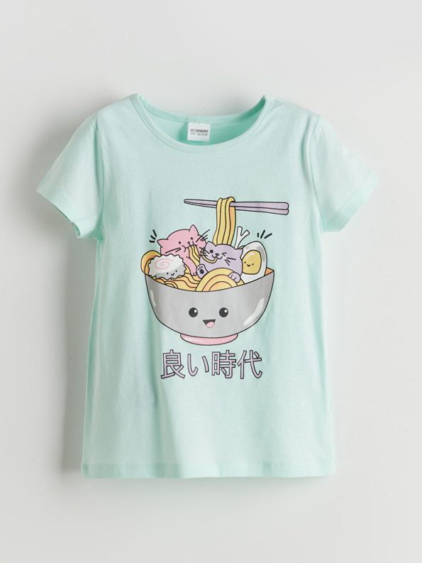 LCW Kids Turquoise Printed Girls' Pajama Set with Shorts