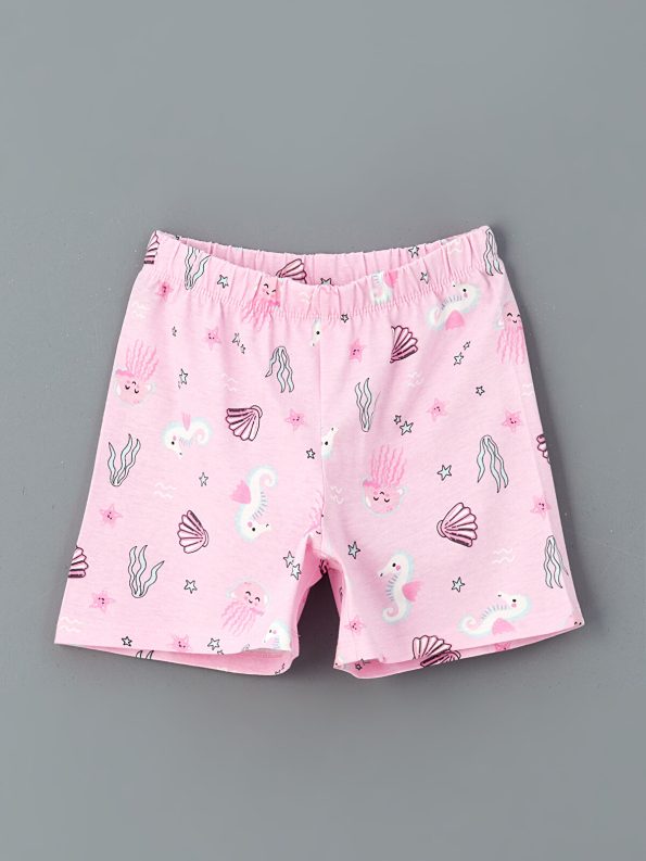 LCW Kids Cream Printed Girls' Pajama Set with Shorts