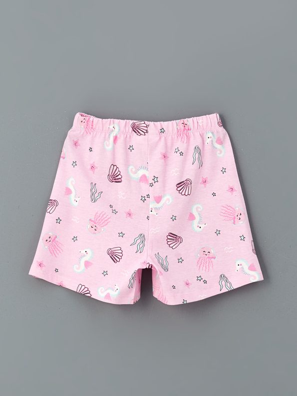 LCW Kids Cream Printed Girls' Pajama Set with Shorts