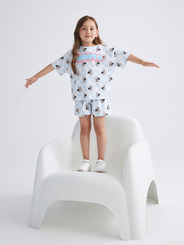 LCW Kids White Minnie Mouse Printed Girls' Pajama Set with Shorts