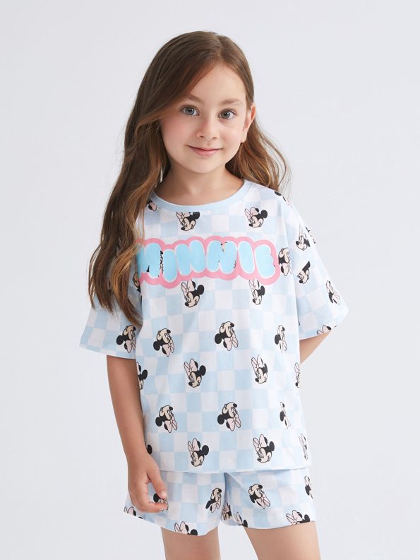 LCW Kids White Minnie Mouse Printed Girls' Pajama Set with Shorts