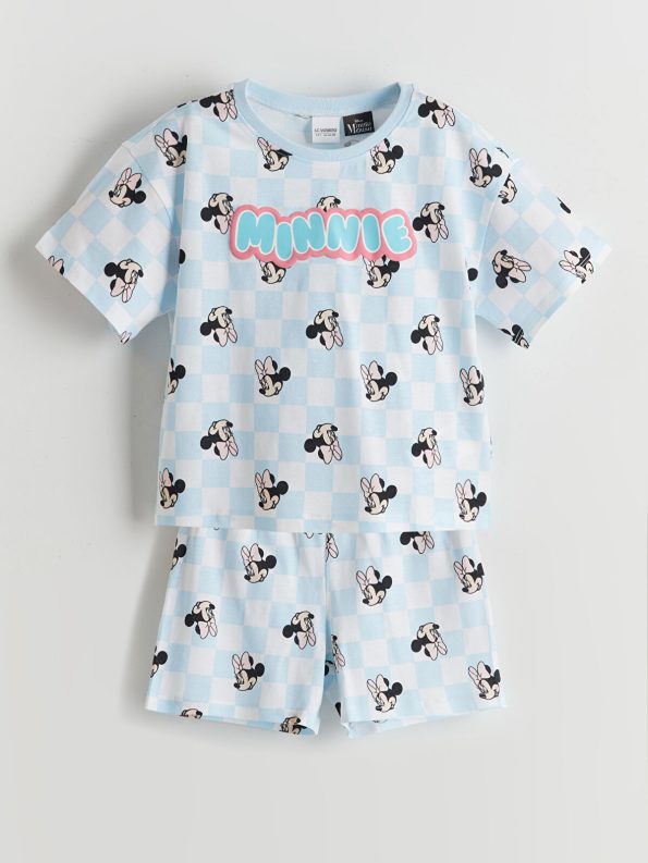 LCW Kids White Minnie Mouse Printed Girls' Pajama Set with Shorts