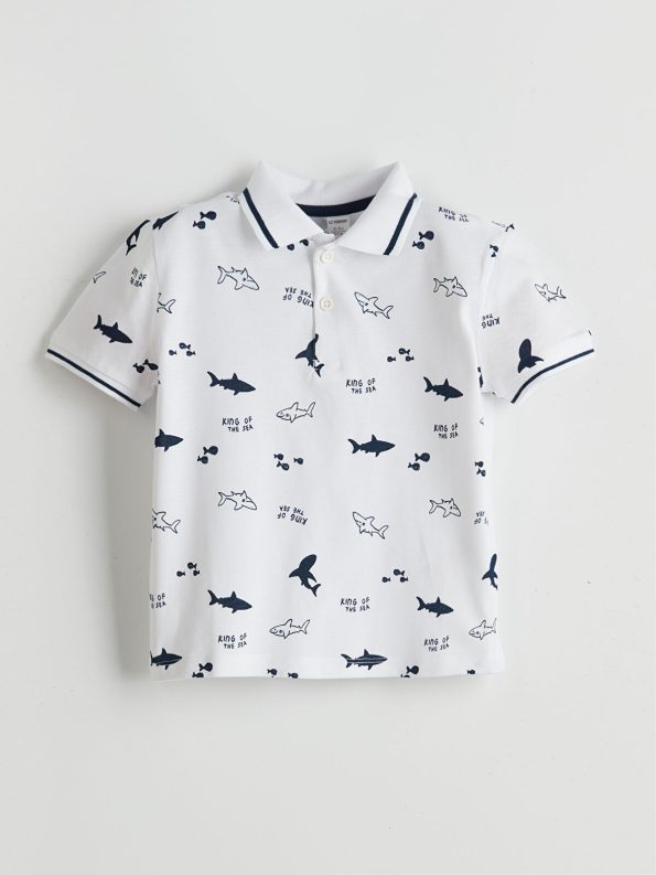 LCW Kids Cream Polo Neck Printed Boys' Baby T-Shirt and Shorts Set