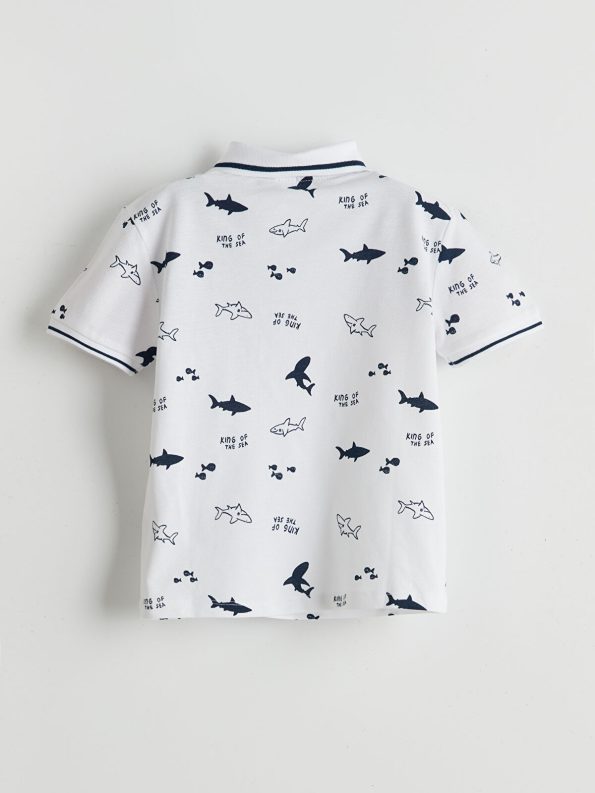 LCW Kids Cream Polo Neck Printed Boys' Baby T-Shirt and Shorts Set