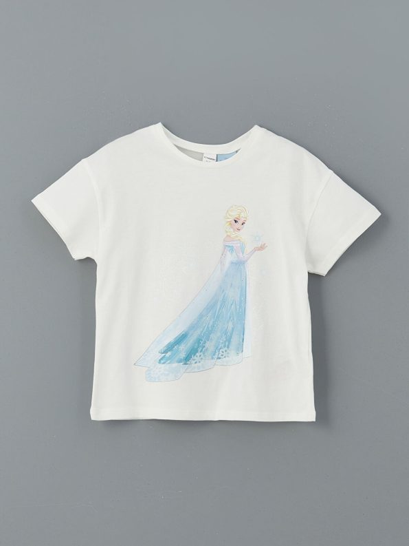 LCW Kids Cream Elsa Print Short Sleeve T-Shirt