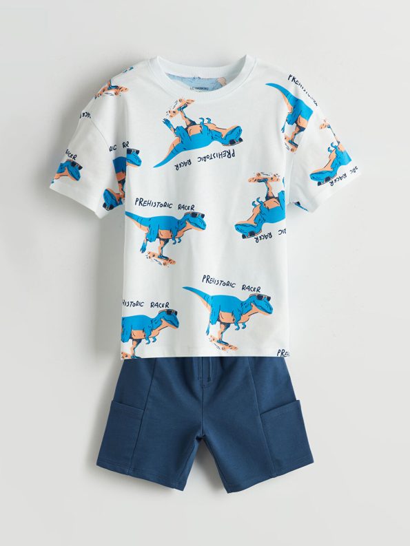 LCW Kids Ivory Dinosaur Print Boys T-Shirt and Shorts Set