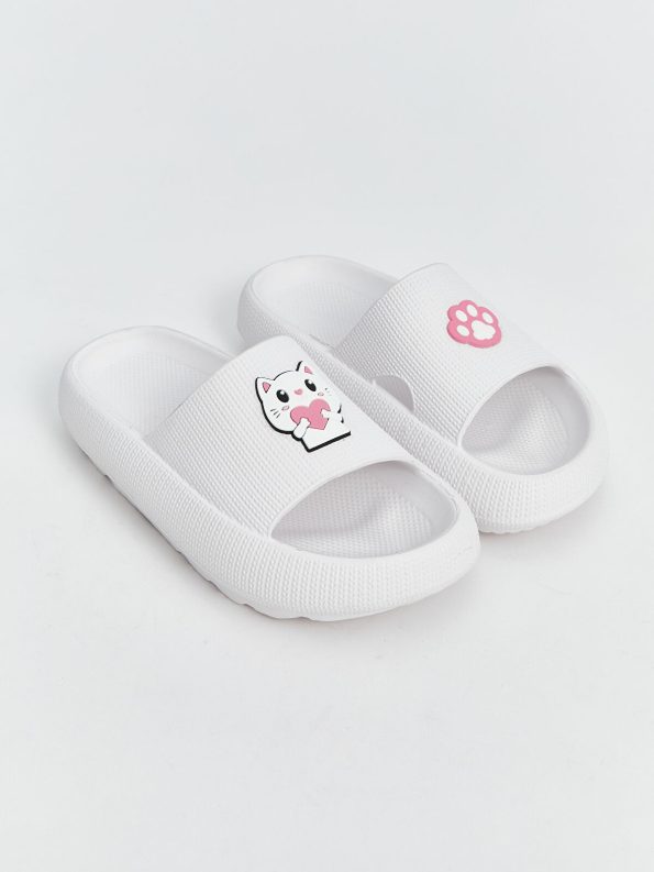 LCW STEPS White Cat Printed Girls' Slippers