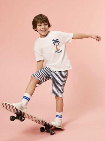 LCW Kids Cream Crew Neck Printed Boys' T-Shirt and Shorts Set