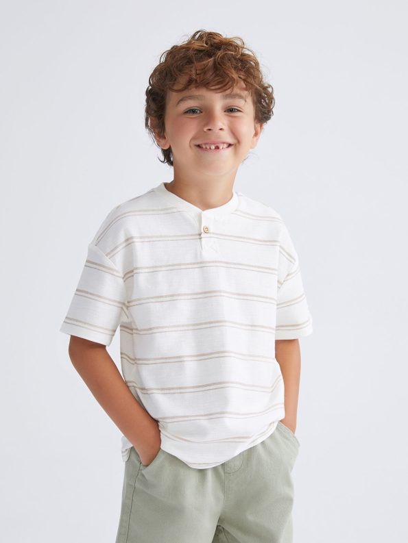 LCW Kids Beige Striped T-Shirt for Boys