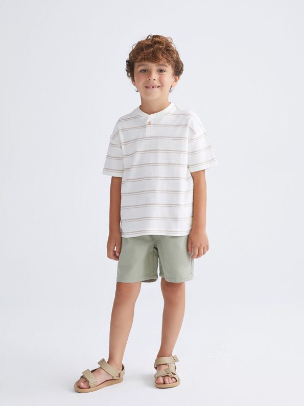 LCW Kids Beige Striped T-Shirt for Boys