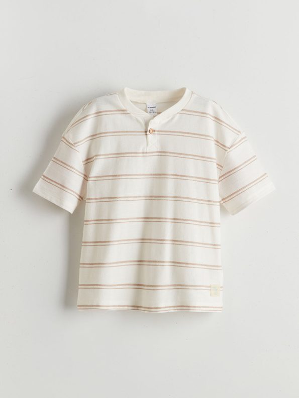 LCW Kids Beige Striped T-Shirt for Boys