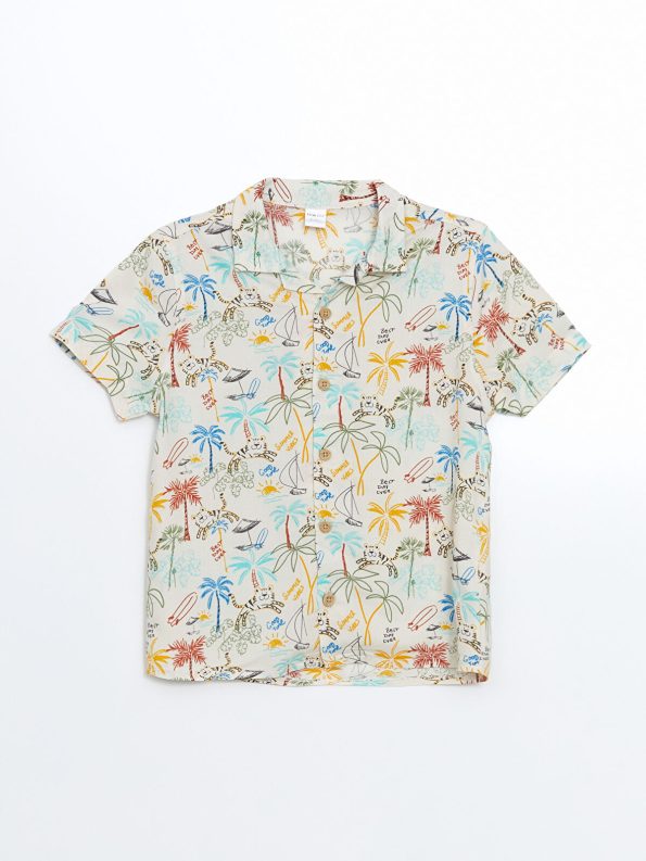 LCW ECO Beige Printed Resort Collar Shirt for Boys