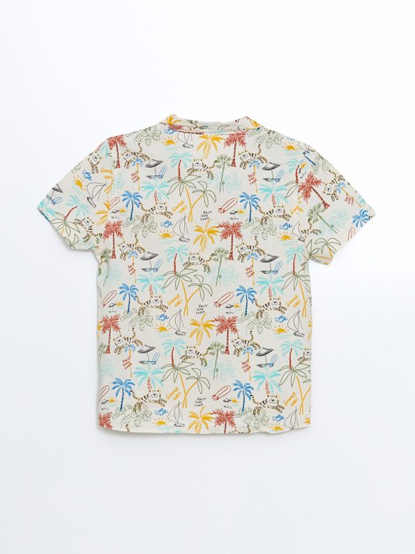 LCW ECO Beige Printed Resort Collar Shirt for Boys