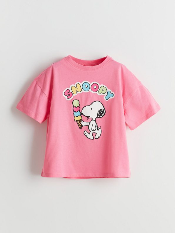 LCW Kids Pink Snoopy Print Short Pajama Set for Girls