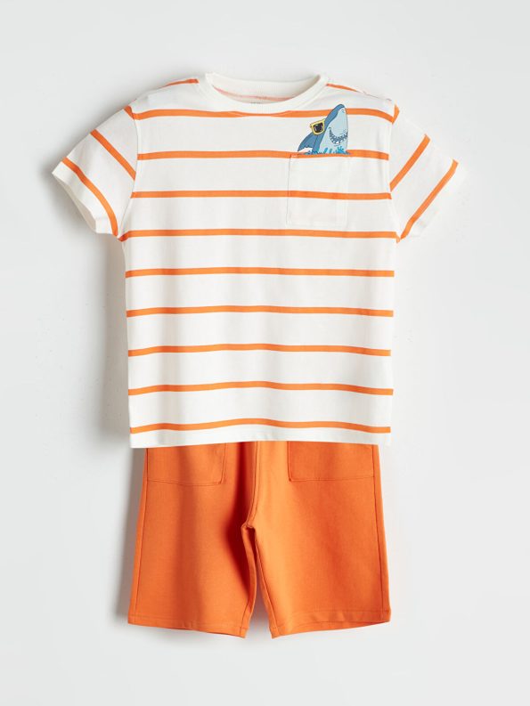 LCW Kids Cream Printed Boys' T-Shirt and Shorts Set