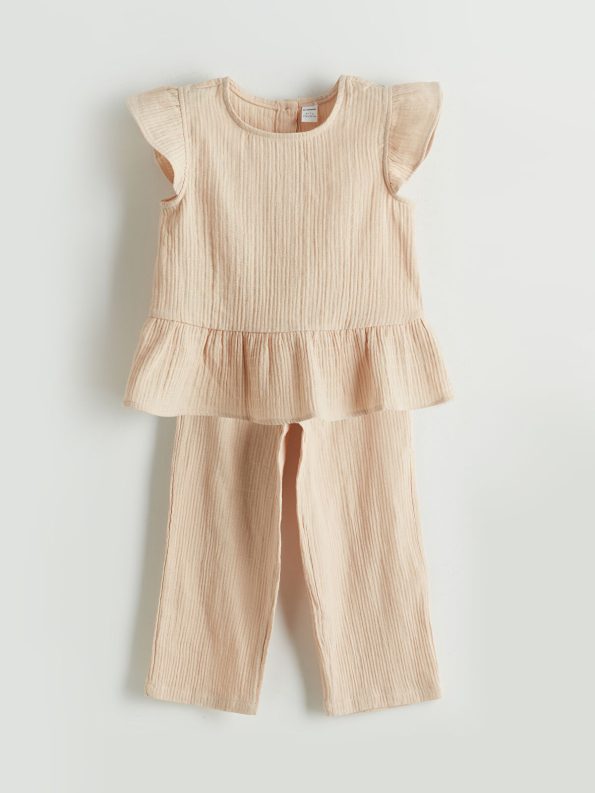LCW Kids Beige Basic Girls' Blouse and Pants Set