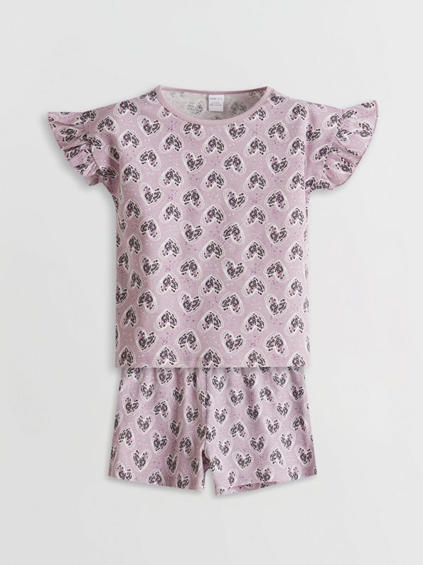 LCW ECO Lilac Bike Neck Girls' Short Pajama Set