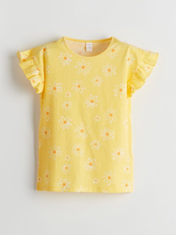 LCW ECO Yellow Bicycle Neck Girl's Pajama Set with Shorts