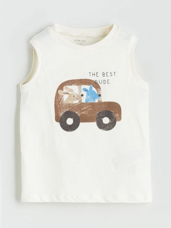 LCW Baby Cream Printed Baby Boy Tank Top and Shorts Set
