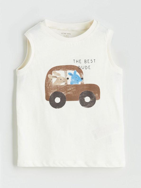 LCW Baby Cream Printed Baby Boy Tank Top and Shorts Set