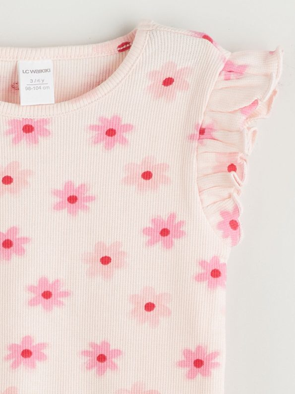 LCW Kids Cream Floral Print Girls' Sleeveless Top Set