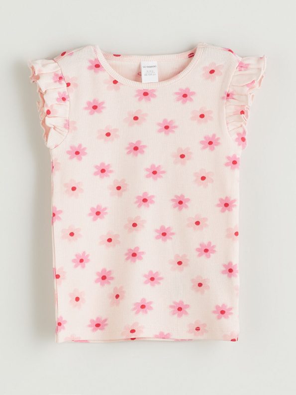 LCW Kids Cream Floral Print Girls' Sleeveless Top Set