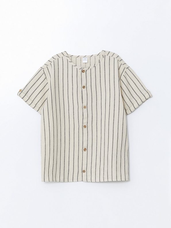 LCW ECO Beige Striped Short Sleeve Shirt for Boys