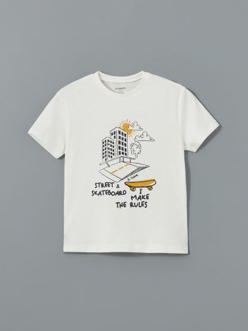 LCW Kids Cream Printed Short Sleeve Boys' Outfit Set