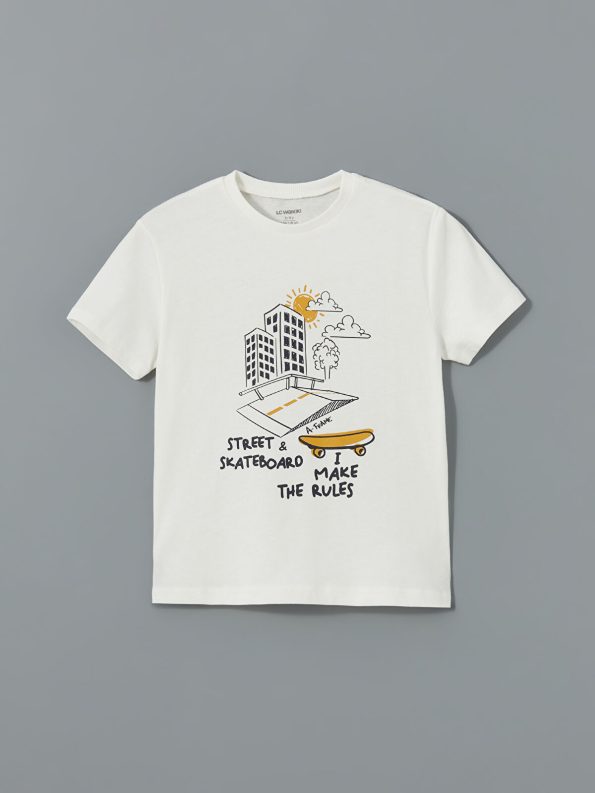 LCW Kids Cream Printed Short Sleeve Boys' Outfit Set