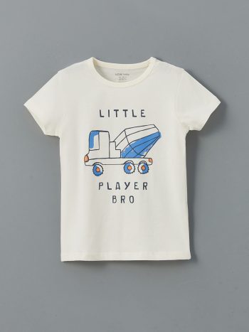 LCW Baby Beige Printed Short Sleeve Pajama Set for Boys