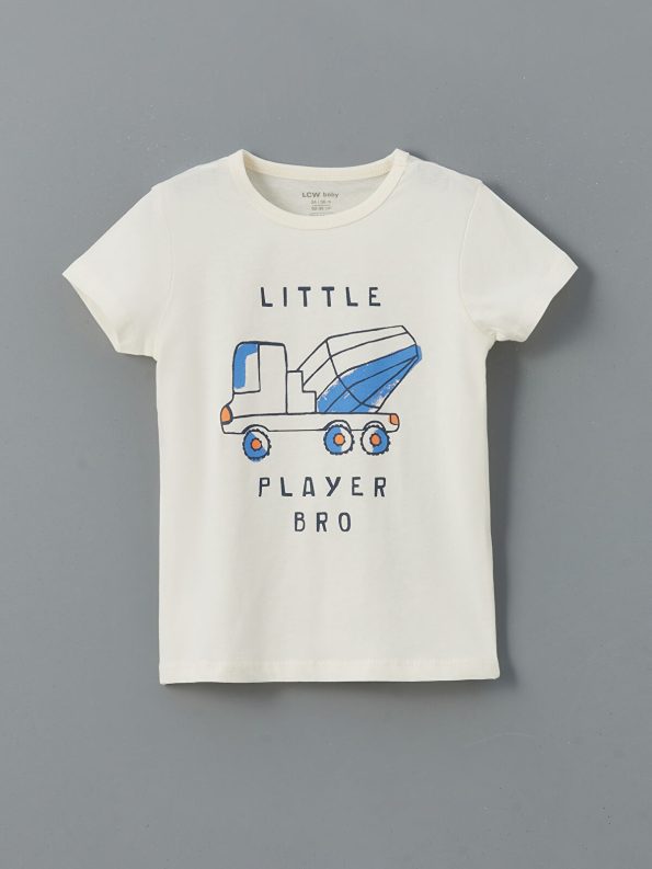LCW Baby Beige Printed Short Sleeve Pajama Set for Boys