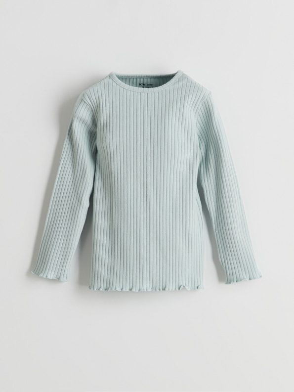 LCW Baby Blue Crew Neck Long Sleeve Basic Girls' Pajama Set
