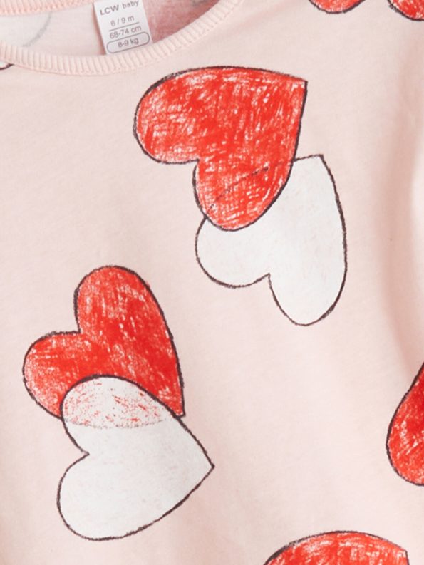 LCW Baby Beige Heart Print Girls' T-Shirt Set