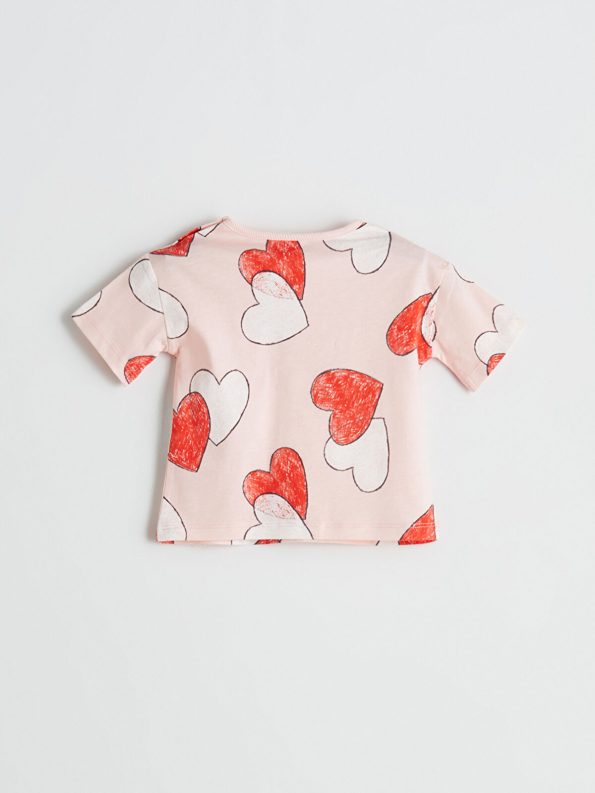 LCW Baby Beige Heart Print Girls' T-Shirt Set