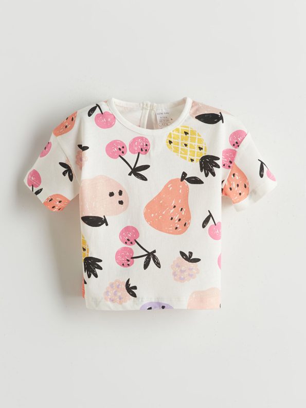 LCW Baby Beige Fruit Print Girls' T-Shirt Set