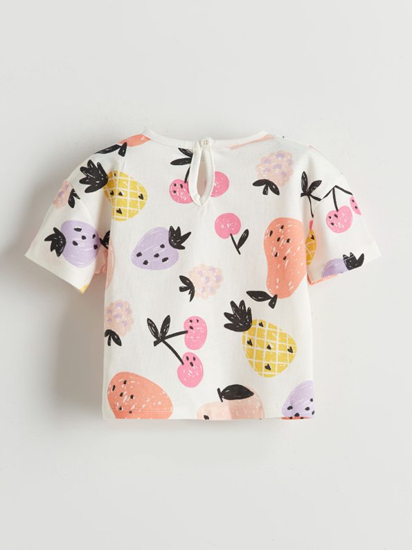 LCW Baby Beige Fruit Print Girls' T-Shirt Set