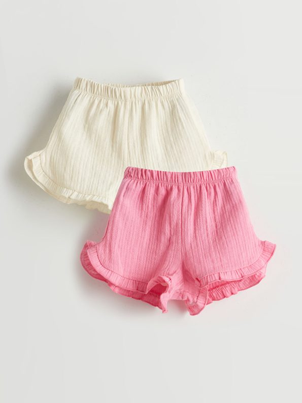 LCW Baby Pink Elastic Waist Basic Girls' Shorts 2-Pack