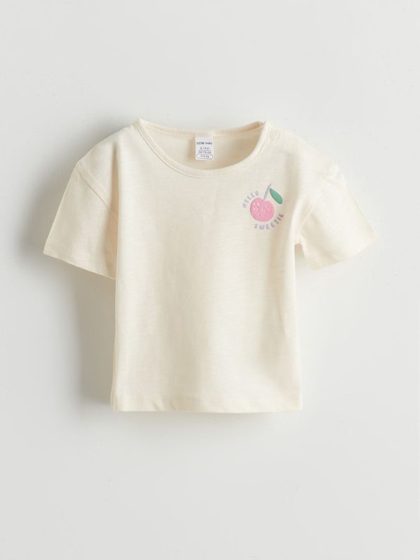 LCW Baby Beige Printed Girl's T-Shirt and Striped Shorts Set